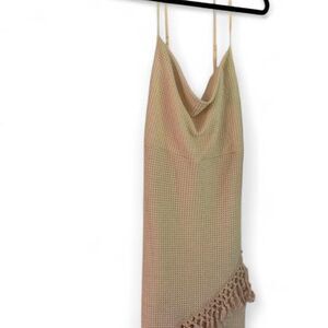Crochet Fringe Midi Dress Cream Tan 1XL NWT